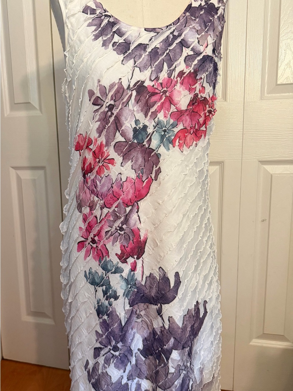 Christopher & Banks White Maxi Dress with Pink, Purple & Blue Floral Print